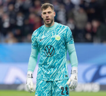 Eintracht Frankfurt - VfL Wolfsburg 1. FBL Torwart Marius M¸ller / Mueller Wolfsburg, 29. Bundesligaspiel zwischen Eintracht Frankfurt und dem VfL Wolfsburg am 2. Februar 2025 im Deutsche Bank Park in Frankfurt am Main., Frankfurt am Main Hessen Deutschland Deutsche Bank Park *** Eintracht Frankfurt VfL Wolfsburg 1 FBL Goalkeeper Marius M¸ller Mueller Wolfsburg, 29 Bundesliga match between Eintracht Frankfurt and VfL Wolfsburg on February 2, 2025 at Deutsche Bank Park in Frankfurt am Main , Frankfurt am Main Hessen Germany Deutsche Bank Park