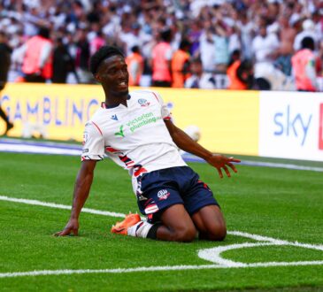 Amario Cozier-Duberry of Bolton Wanderers celebrates the own goal by Kyle Wootton of Stockport County to make it 2-1 Bolton Wanderers v Stockport County, EFL Sky Bet League One, Play-Off Final, Football, Wembley Stadium, London, UK - 24 May 2026London Wembley Stadium United Kingdom EDITORIAL USE ONLY No use with unauthorised audio, video, data, fixture lists, club/league logos or live services. Online in-match use limited to 120 images, no video emulation. No use in betting, games or single club/league/player publications. PUBLICATIONxINxGERxSUIxAUTxHUNxGRExMLTxCYPxROUxBULxUAExKSAxCHNxDENxINDxITAxPORxESPxSWExTURxMEXxCOLxVENxPERxECUxBRAxARGxCHIxURUxPARxPANxONLY Copyright: xPaulxCurrie/Shutterstockx 16889803ds